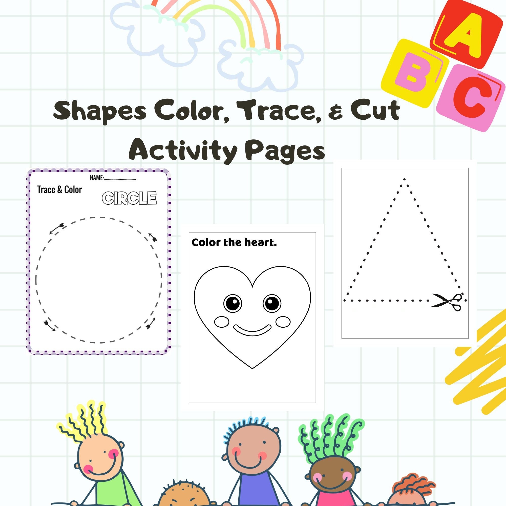 Printable Shapes Coloring Pages Scissors Cutting Practice Worksheets For Kids Shapes Worksheet Preschool Weekly Homeschool Kindergarten Etsy