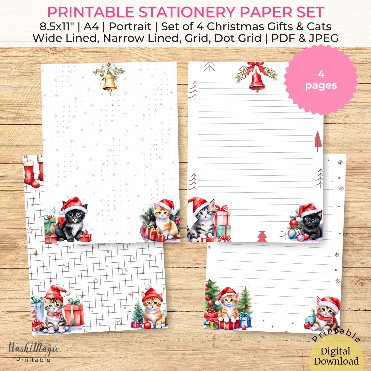 Printable Stationery Paper Set Of 4 Christmas Gifts Cats Payhip