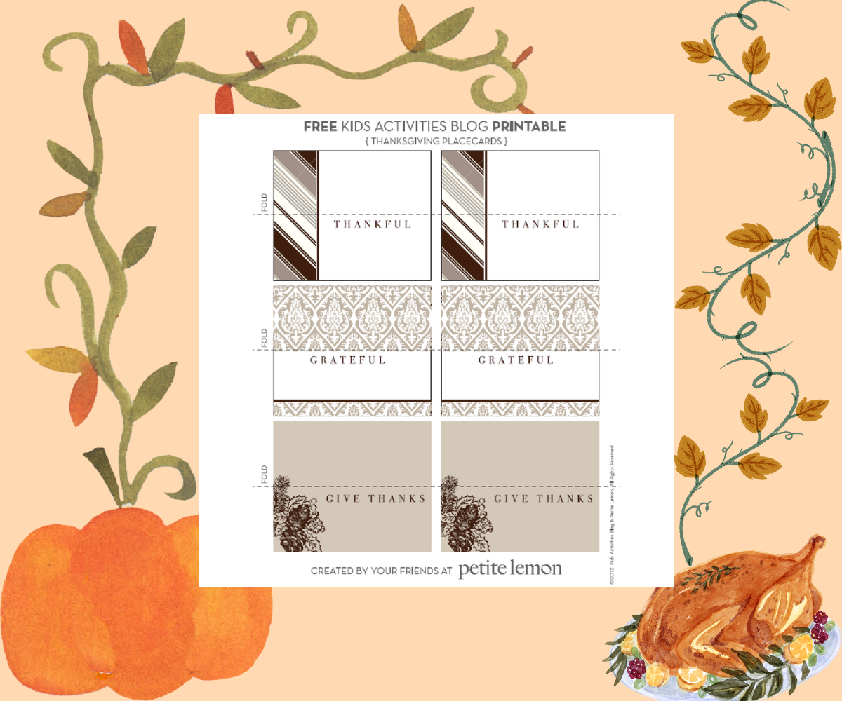 Thanksgiving Place Cards Printable Free
