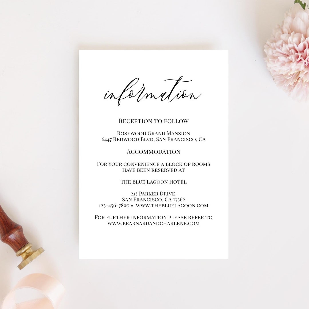 Printable Wedding Details Card Instant Download Enclosure Card Template Editable Information Card Wedding Directions Card Templett C16 Etsy