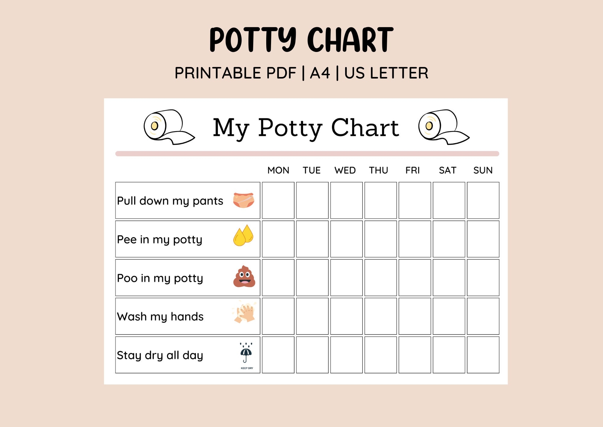 Printable Weekly Potty Training Chart Toilet Training My Potty Chart Sticker Chart PDF Download Print Yourself Etsy
