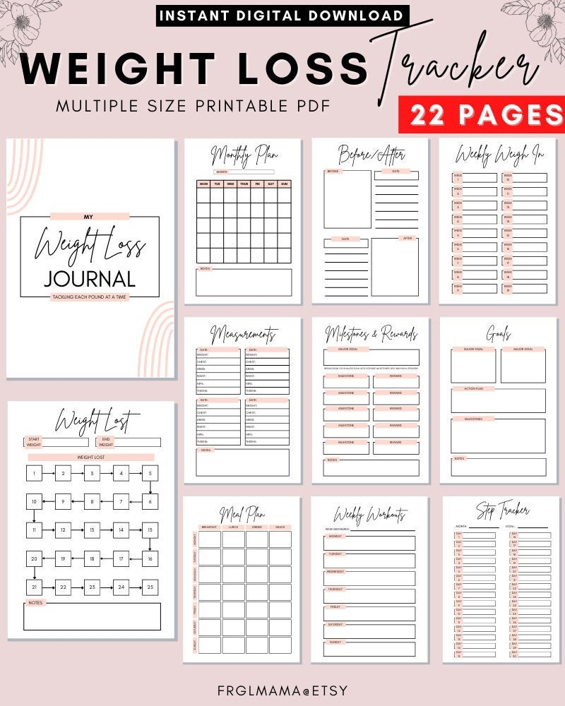 Printable Weight Loss Journal Planner Digital Weight Loss Tracker Weekly Weigh In Measurement Tracker Daily Exercise Chart Food Log Etsy