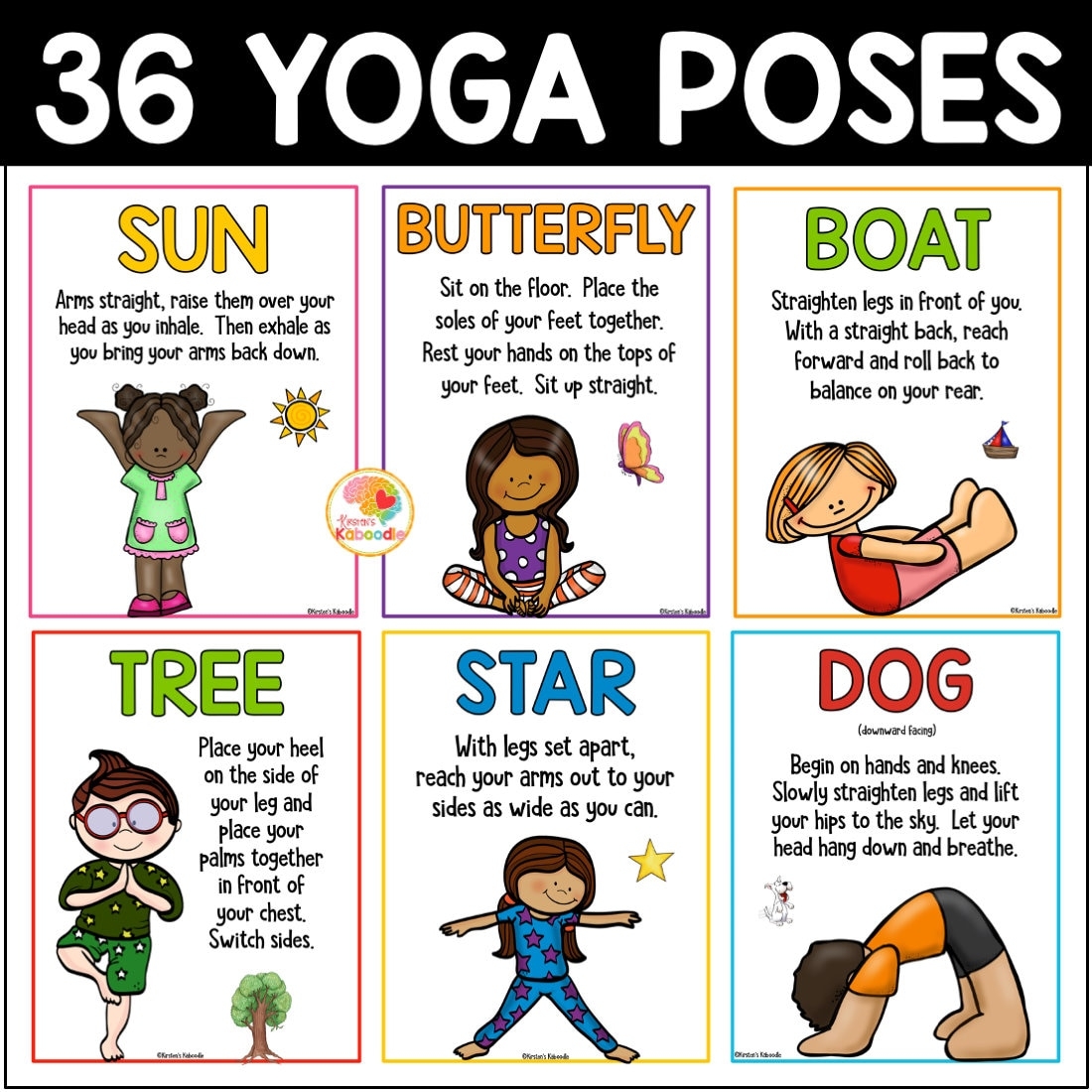 Printable Yoga Cards For Kids Yoga Poses Posters For Cool Down Corner Etsy
