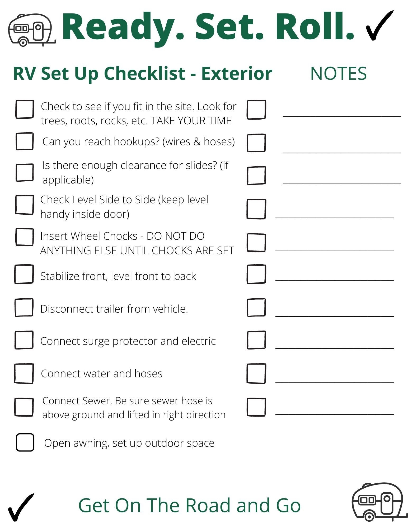 PRINTED SHIPPED RV Checklist For Travel Trailers Set Up breakdown interior exterior With Space For Notes Etsy