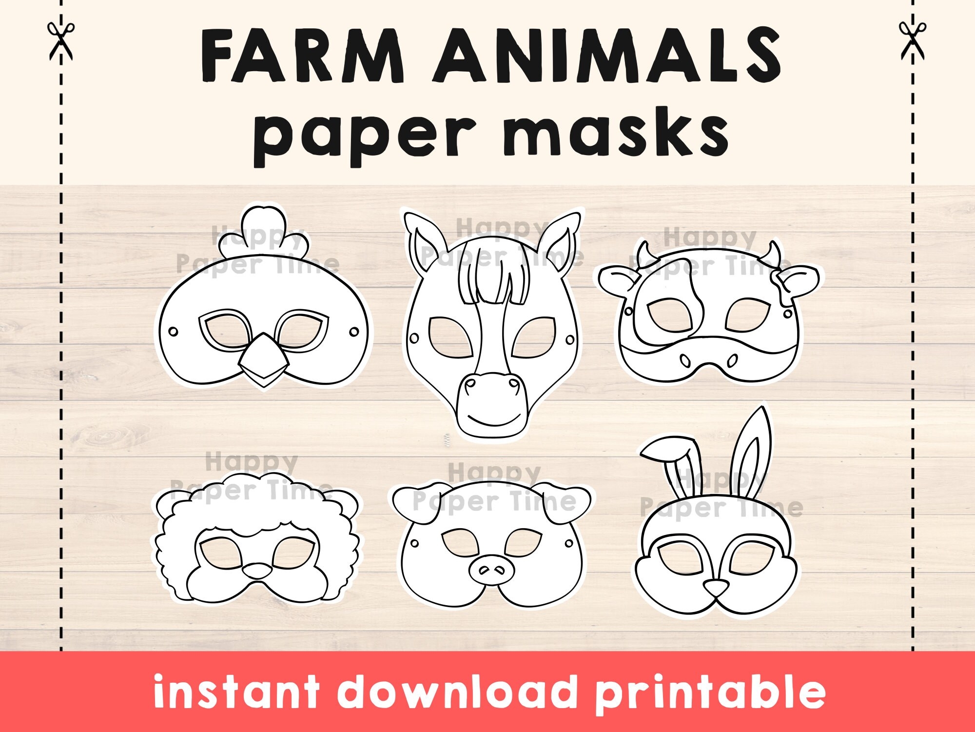 Rabbit Mask Pig Mask Animal Masks Horse Mask Printable Animal Party Favor Farm Animals Party Printable Kids Party Activity Instant Download Etsy