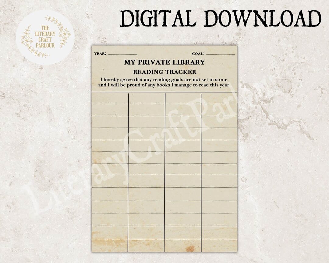 Reading Tracker Vintage Library Card Printable Reading Tracker Bookish Journal Reading Journal Printable Journal Page Journaling Etsy