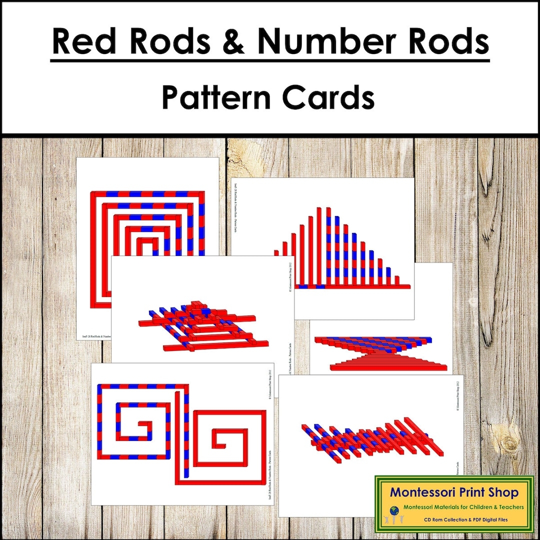 Red Rods Number Rods Pattern Cards Montessori Sensorial Activity Printable Montessori Cards Digital Download Etsy