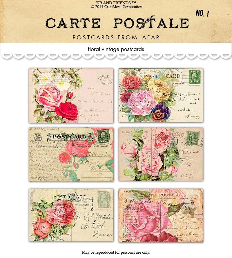 Romantic Vintage Floral Postcards Printable Shabby Chic Cards Ephemera Digital Collage Sheet Instant Download Printable Postcards Etsy