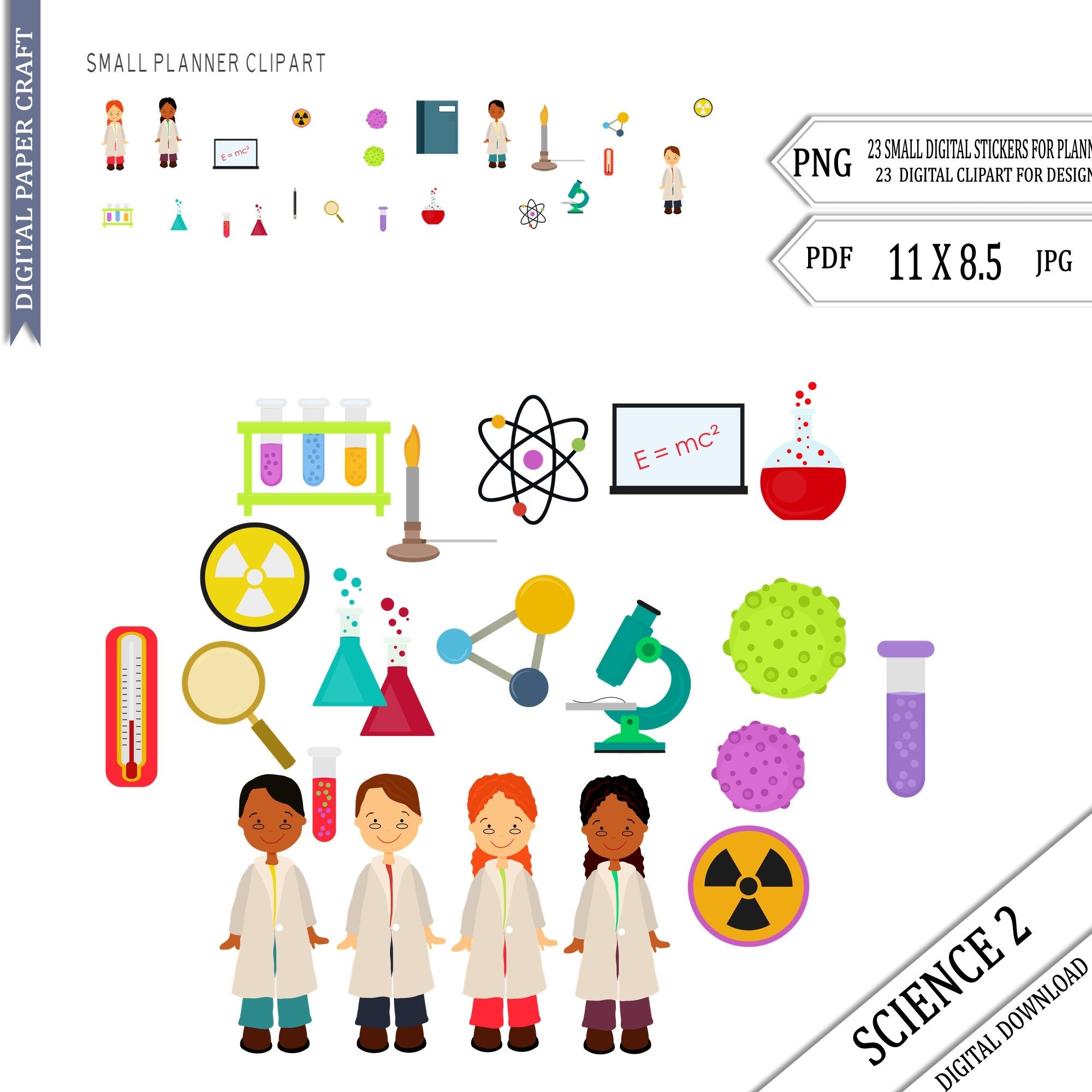 Science Clipart 2 Textube s Bunsen Burner Microscope Children Science Experiment DNA Instant Download Planner Clipart Etsy
