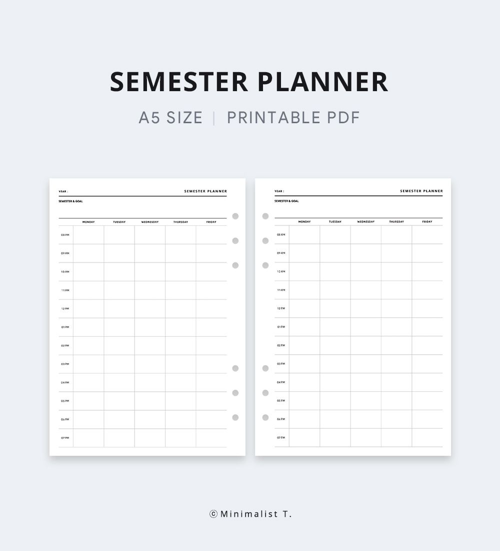 Semester Planner Printable Study Planner A5 Inserts Study Organizer College University