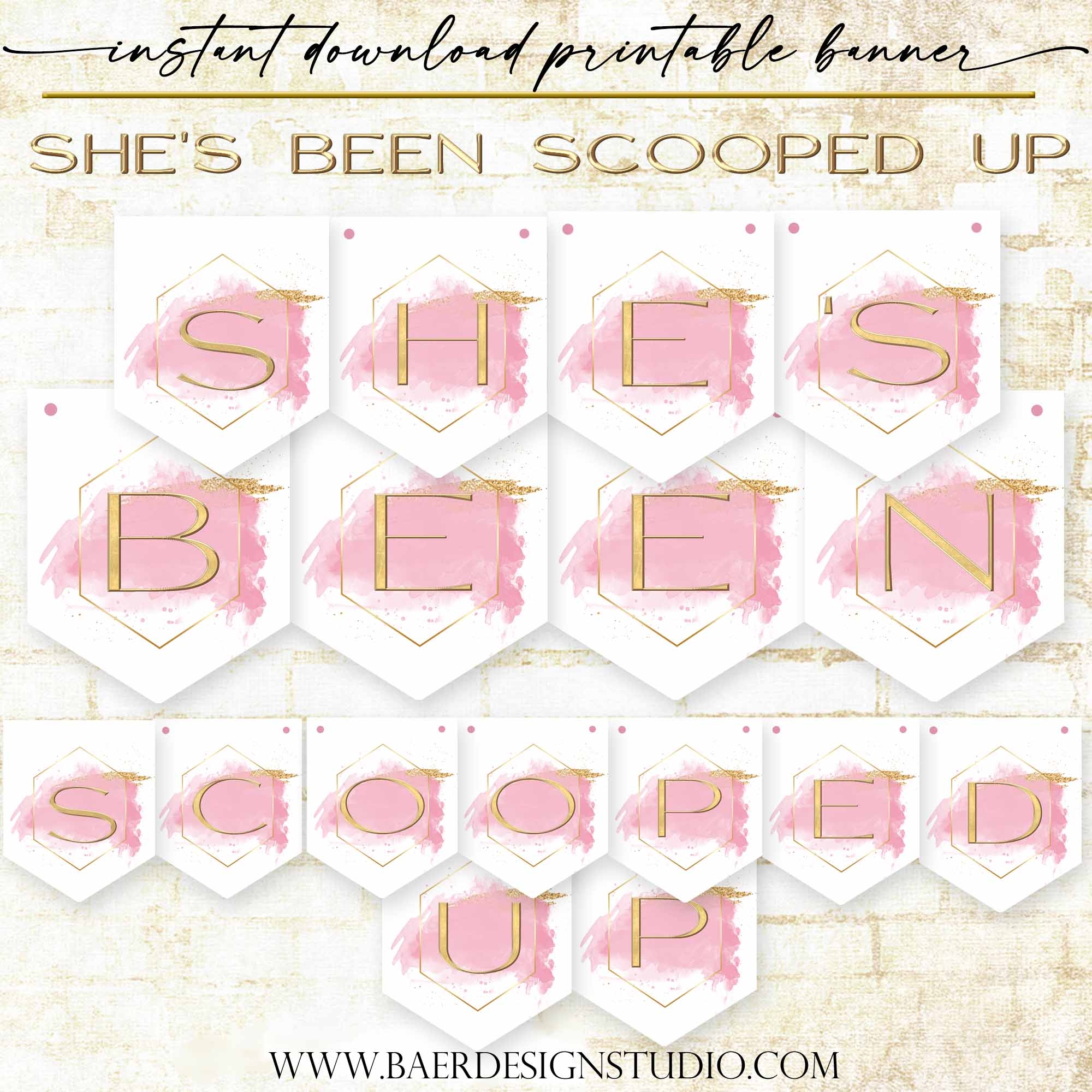 She s Been Scooped Up Printable Banner Instant Download Printable Bunting Baer Design Studio