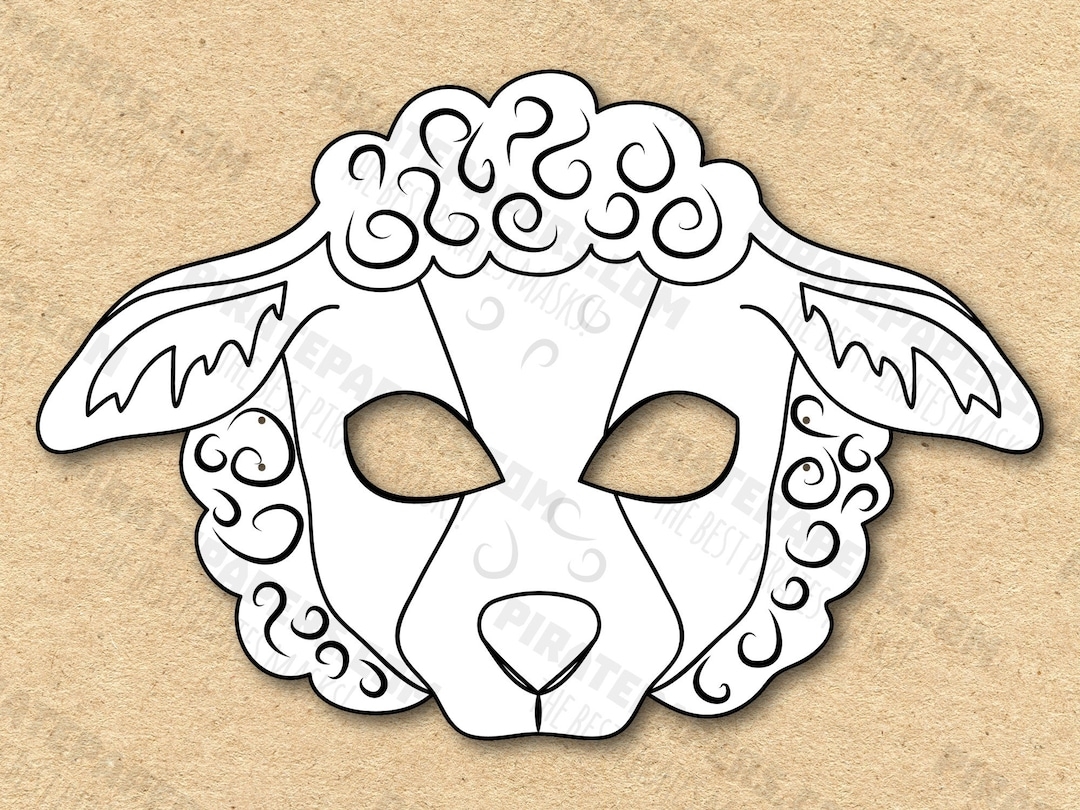 Sheep Mask Printable Coloring Paper DIY For Kids And Adults PDF Template Instant Download For Birthdays Halloween Party Costumes Etsy