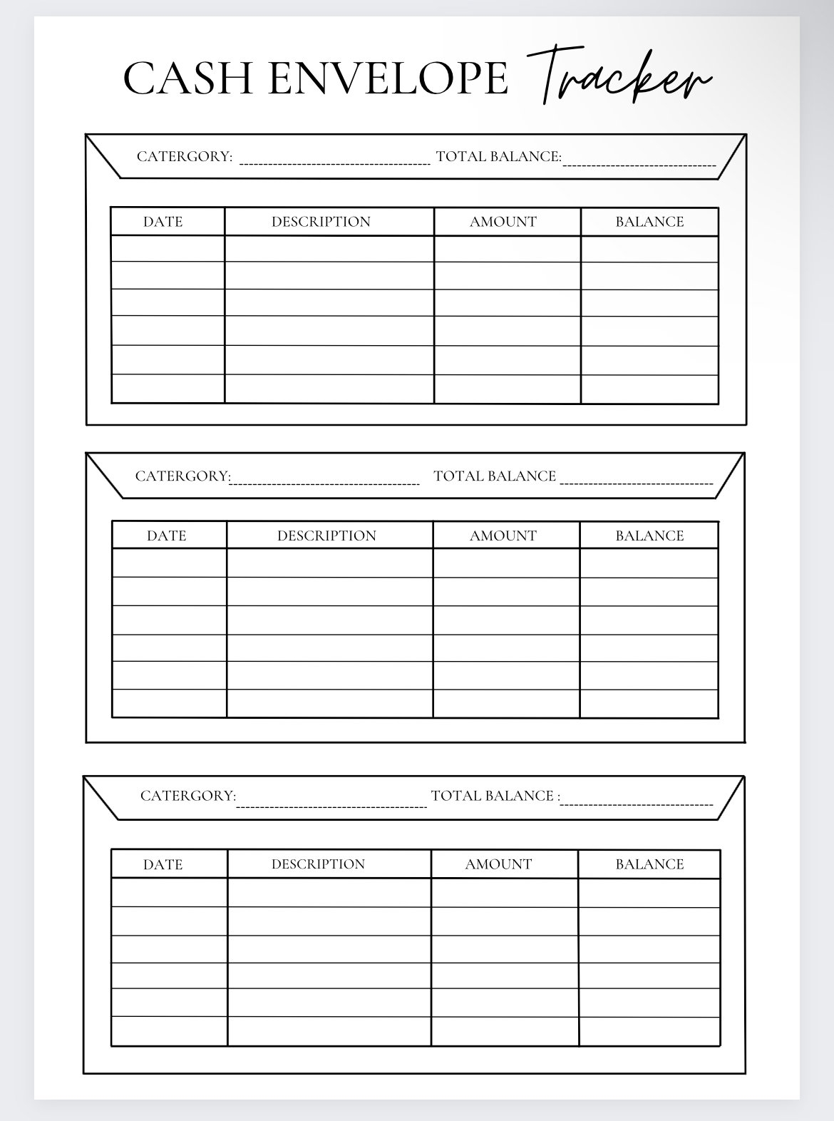 Simple Cash Envelope Tracker Cash Envelope Printable Budget Tracker Spending Planner Expense Tracker Etsy
