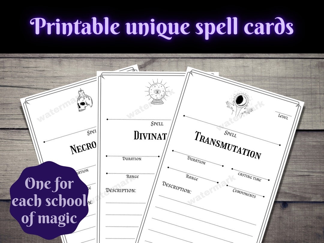 Simple Spell Cards Unique For Each School D D 5e PRINTABLE Etsy