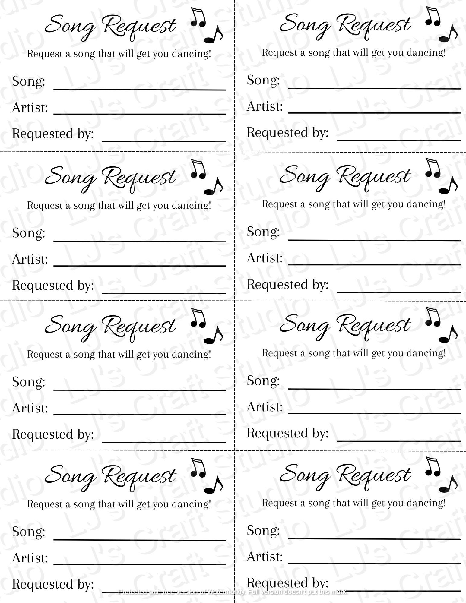 Song Request Print out Etsy