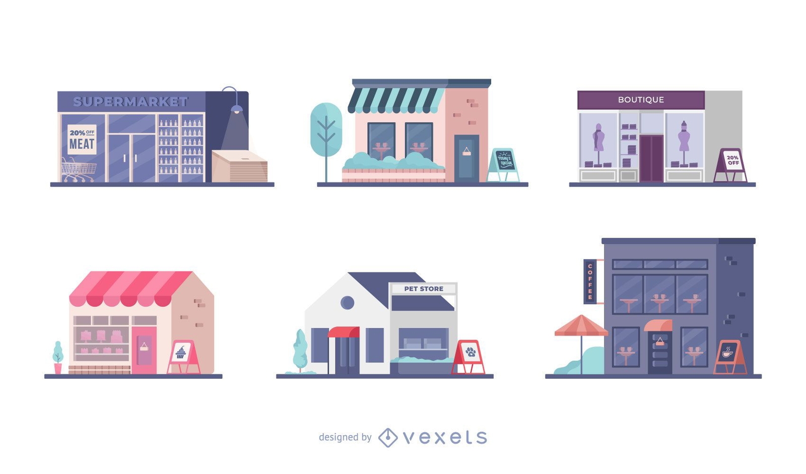 Storefront Flat Design Collection Vector Download