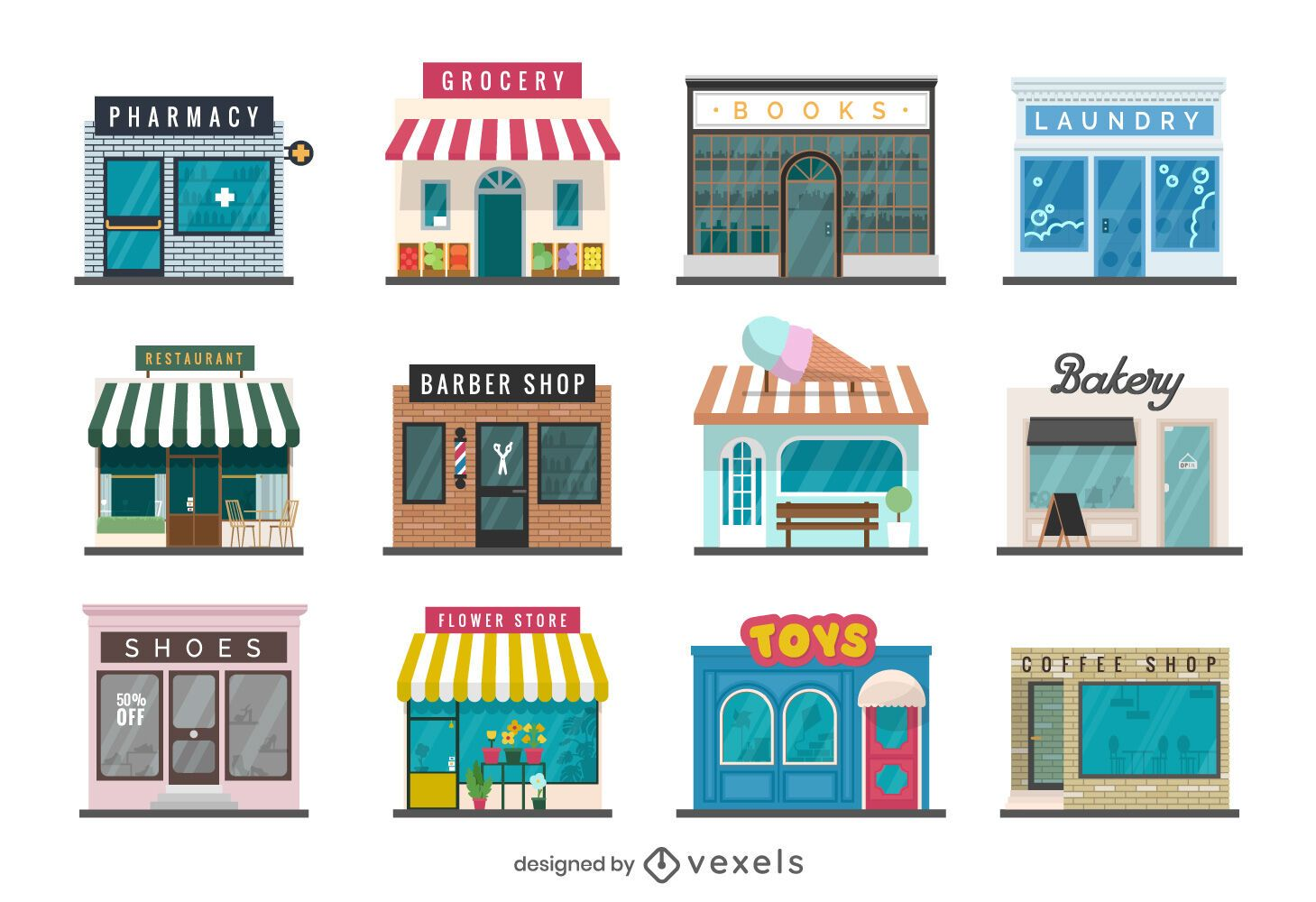 Storefront Flat Design Collection Vector Download