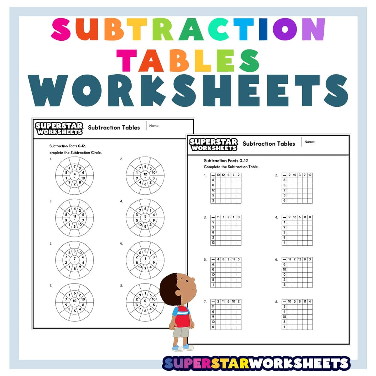 Subtraction Table Worksheets Superstar Worksheets