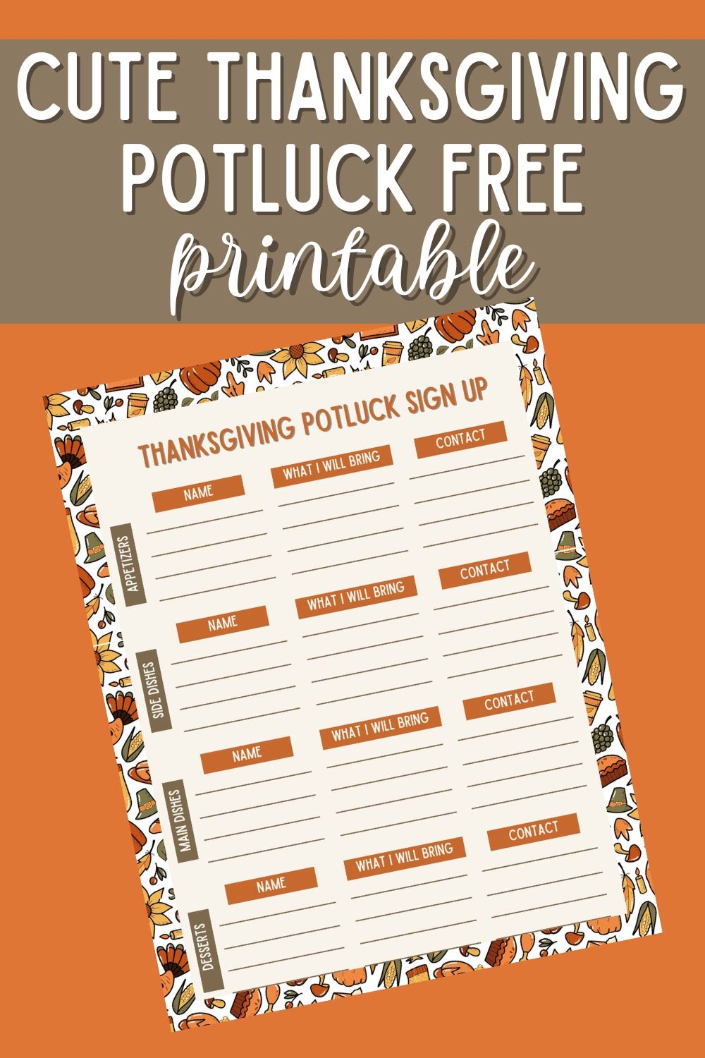 Free Printable Potluck Dinner Sheets