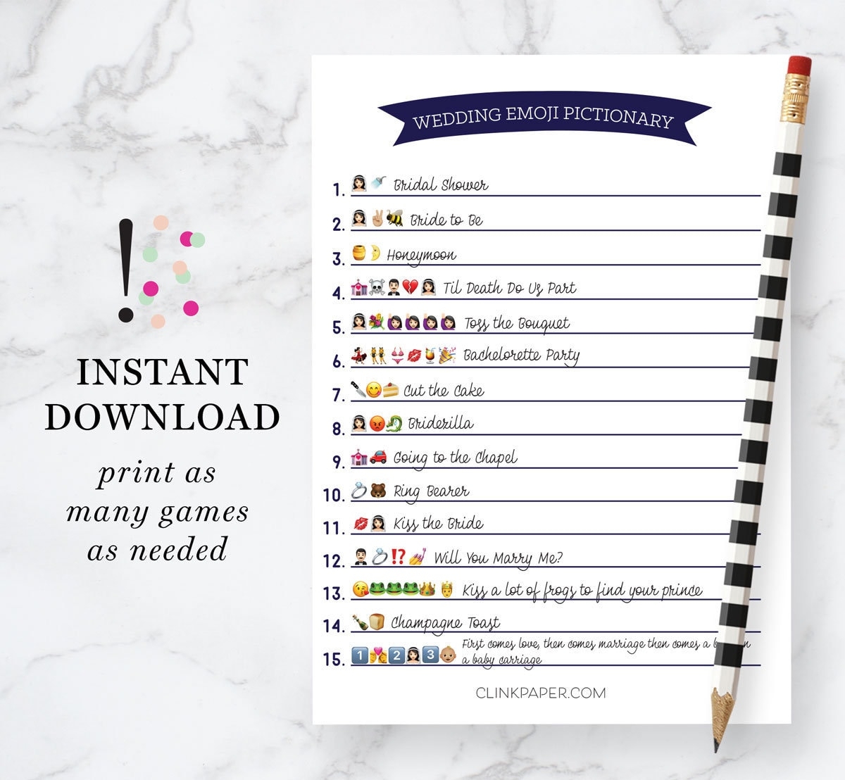 The ORIGINAL Wedding Emoji Pictionary Bridal Shower Game Instant Download Print At Home Navy Color Etsy