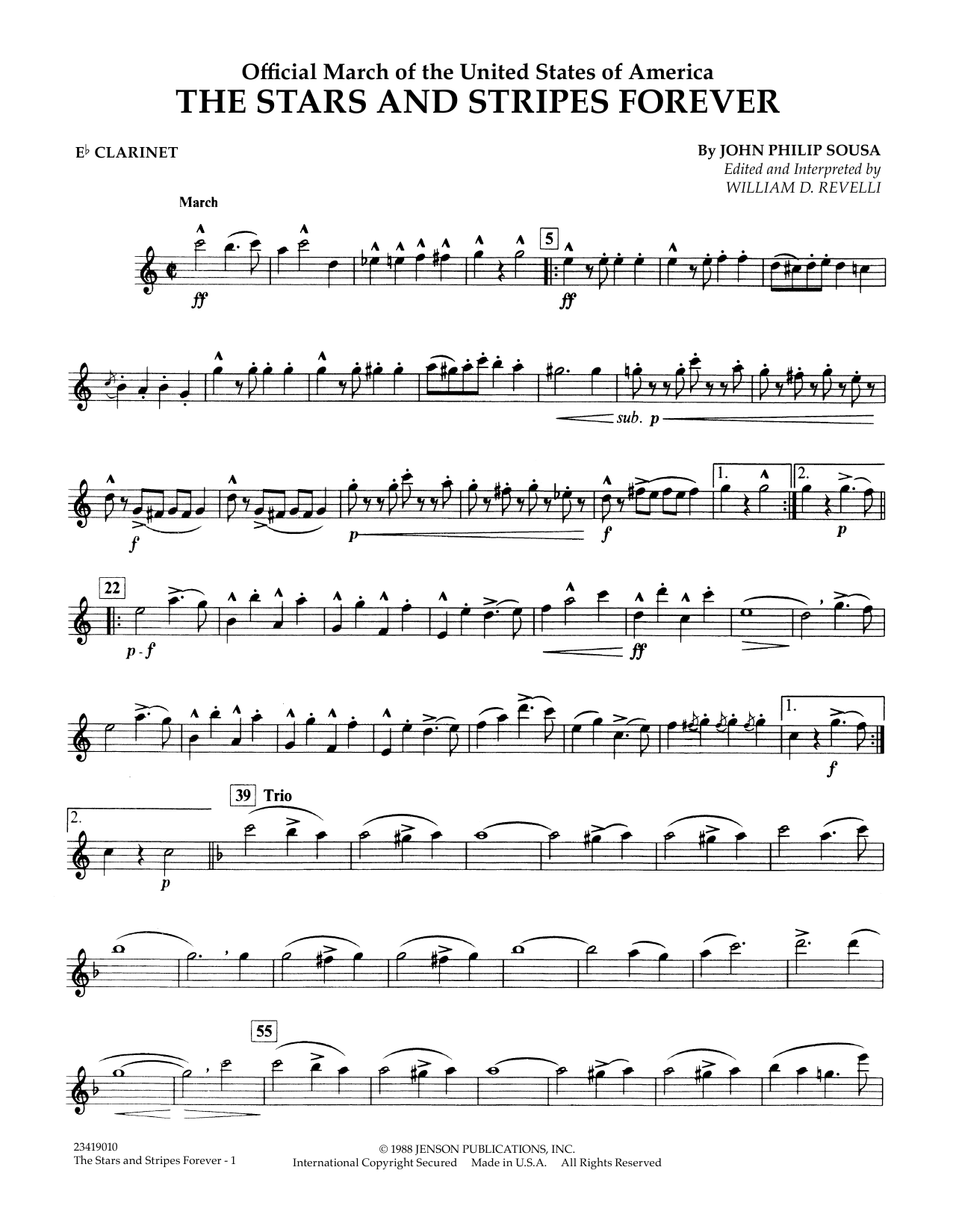 The Stars And Stripes Forever Eb Clarinet By Dr William D Revelli Sheet Music For Concert Band At Sheet Music Direct