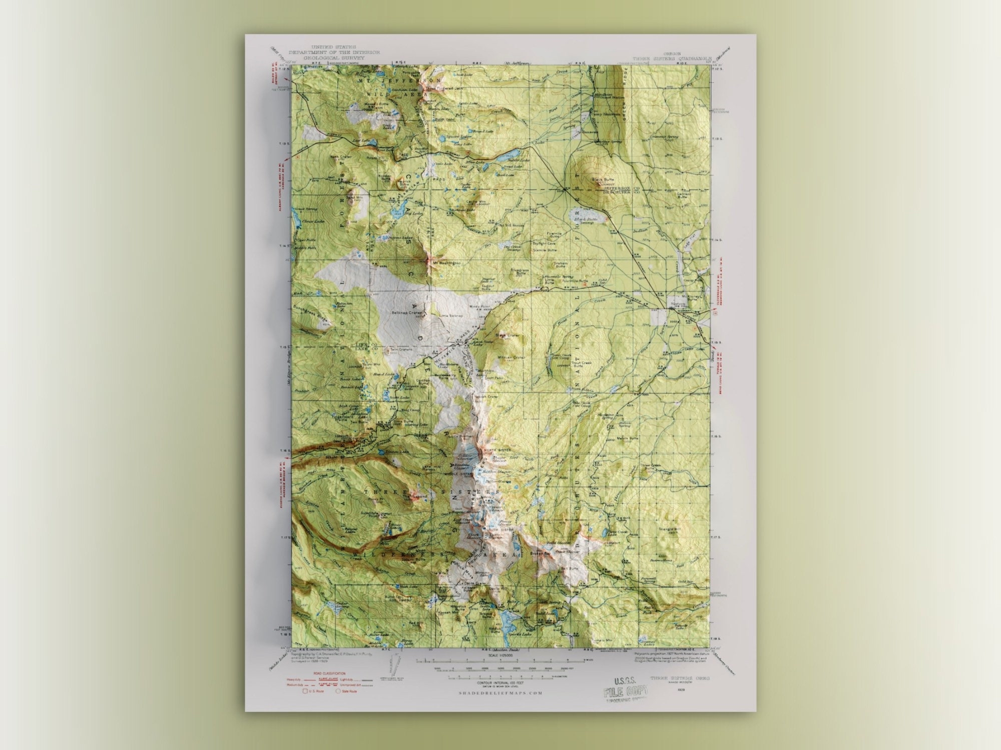 Three Sisters Wilderness 1929 Vintage USGS Topographic Map Print Historical Oregon Wall Art Decor Etsy