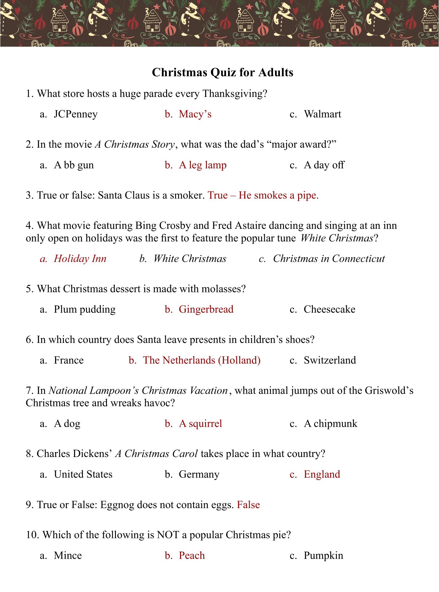 Free Printable Trivia For Seniors