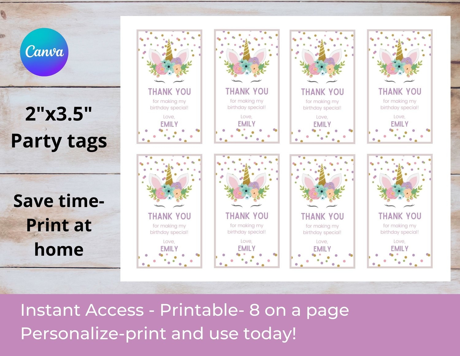Unicorn Birthday Favor Tags unicorn Gift Tag Template editable Instant Download unicorn Party unicorn Gift Tag unicorn Favor Tags Payhip
