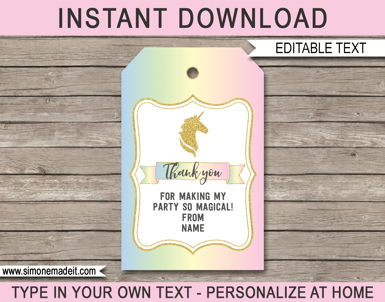 Unicorn Favor Tags Template Printable Birthday Party Thank You Tags