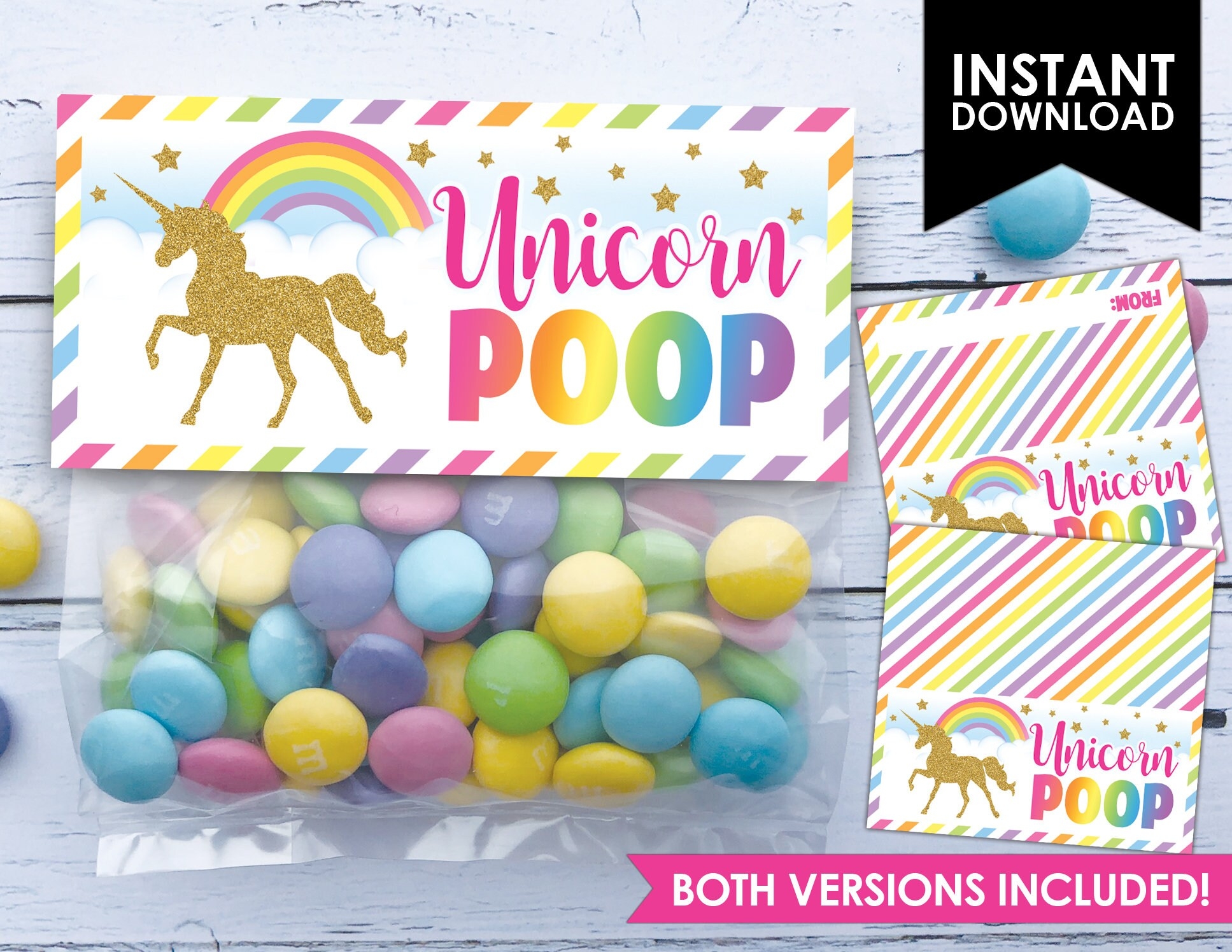 Unicorn Poop Printable Party Treat Bag Topper Thank You Tag Favour PDF File Only Etsy