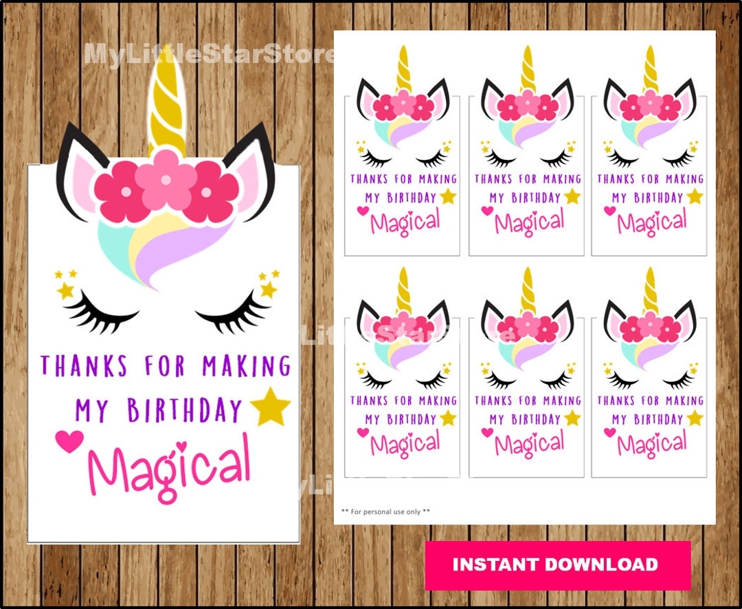 Unicorn Thank You Tags Printable Unicorn Tags Unicorn Party Tags Instant Download Etsy