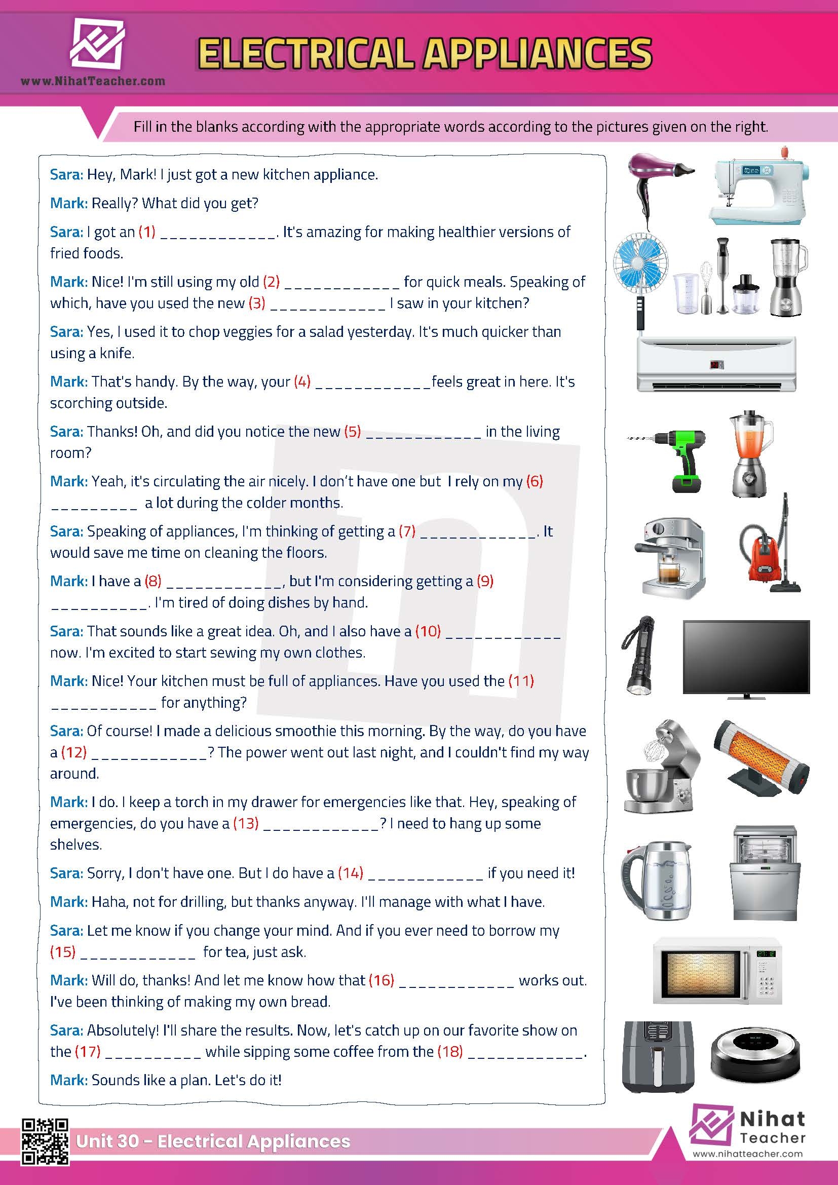 Unit 30 Electrical Appliances Worksheet 3 Free English Learning And Teaching Resources Free PDF Worksheets And Multiple Choice Tests 