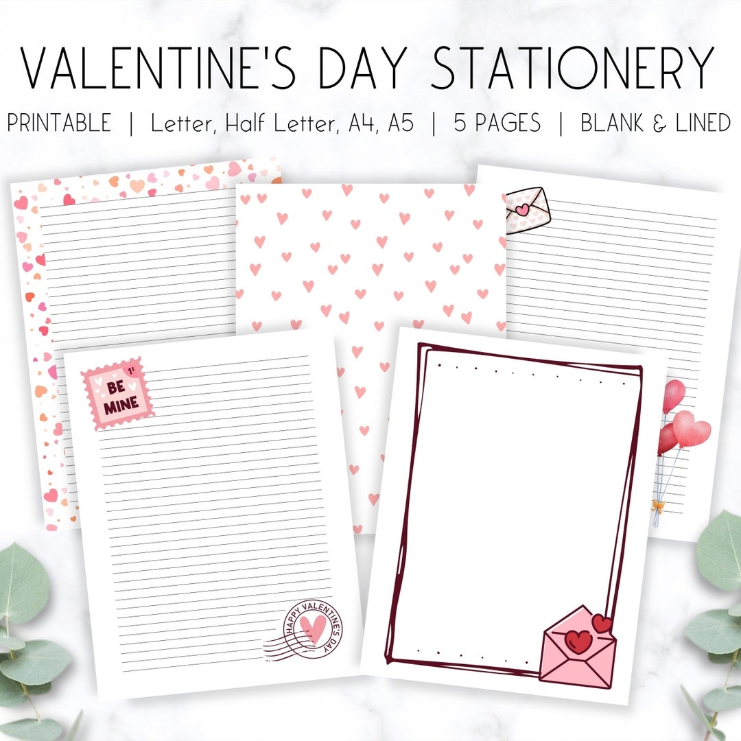 Valentine s Day Stationery Paper Printable Writing Paper Romantic Notes Pages Letter Half Letter A4 A5 Stationery Digital Download Etsy