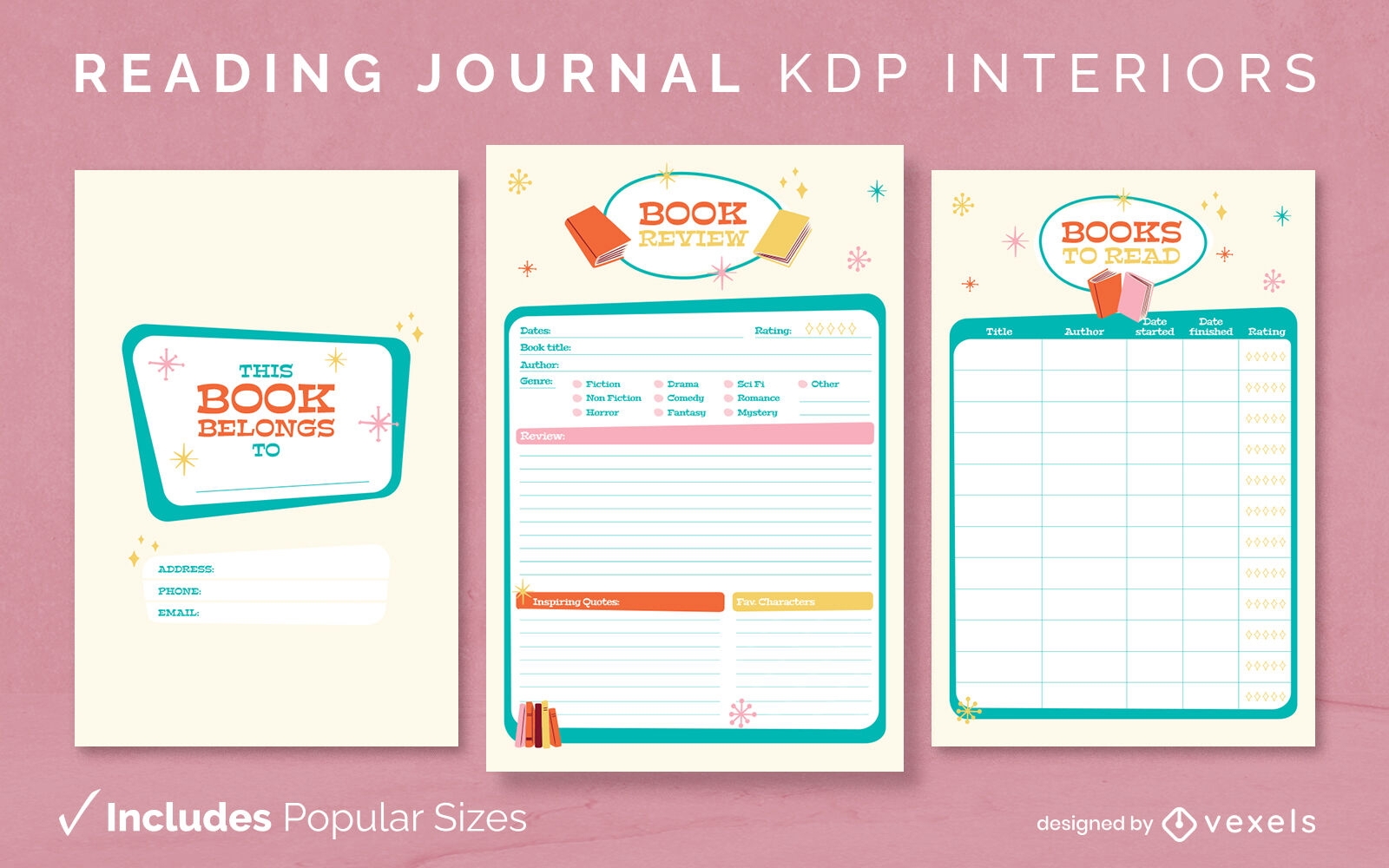 Vintage Reading Journal Design Template KDP Vector Download