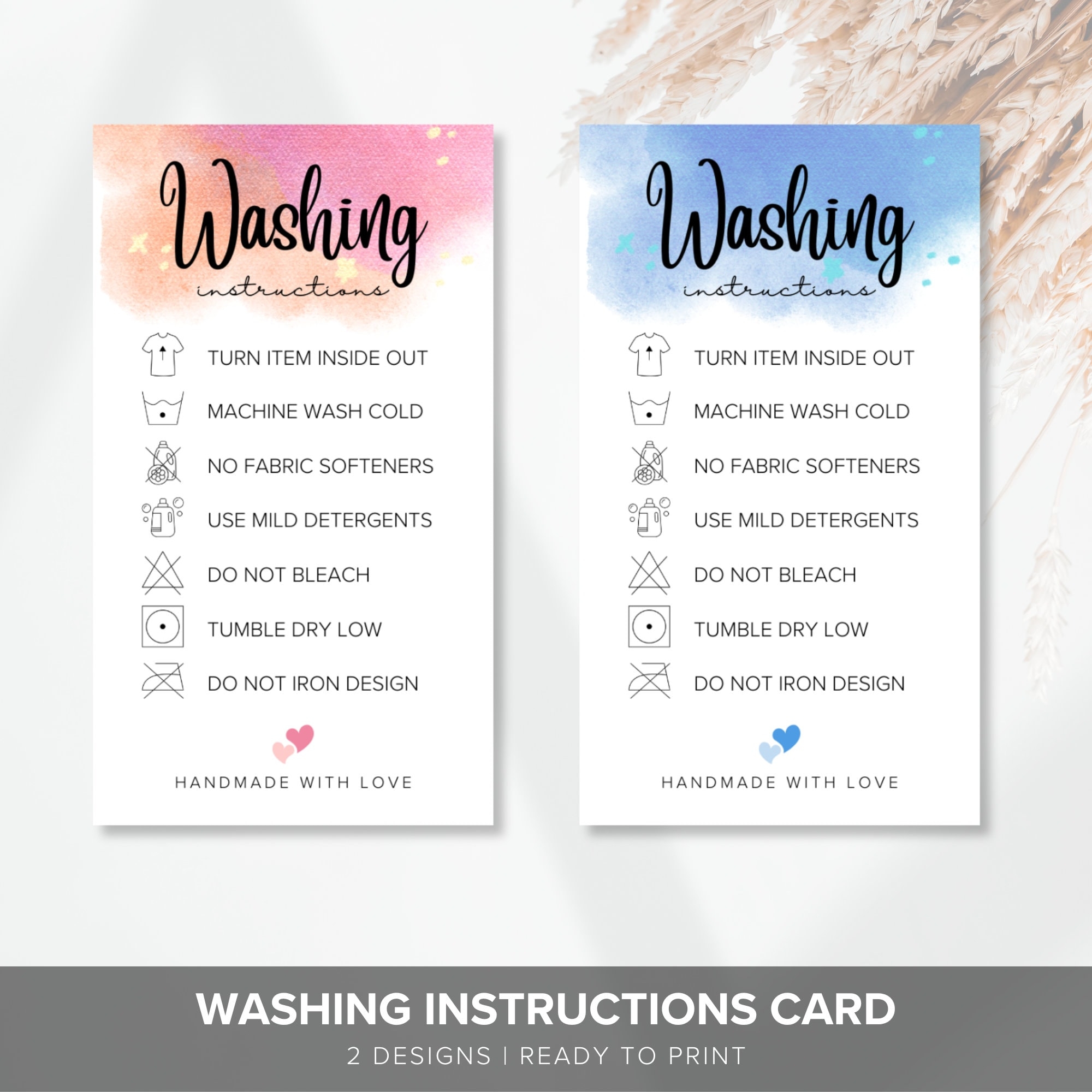 Washing Instructions Card Printable Ready To Print Care Card Clothing Apparel Care Instrucitons HTV Care Instructions HTV Care Card Etsy