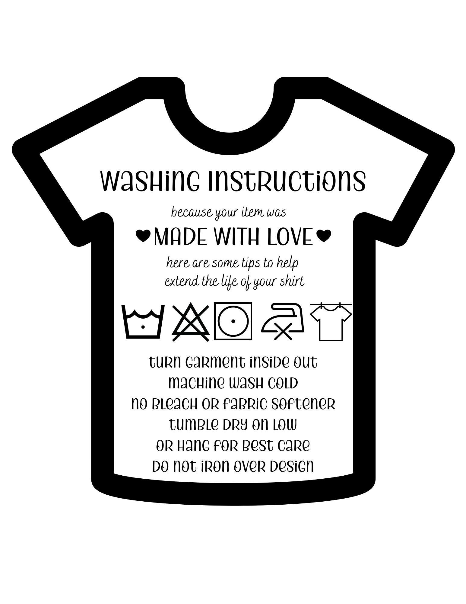 Washing Instructions SVG T shirt Care Cards How To Care For Your Item Care Instructions Vinyl Care Htv Washing Instructions Etsy
