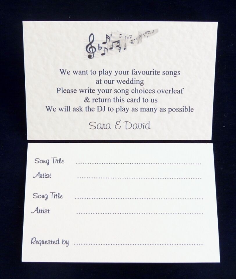 Wedding DJ Song Request Cards 2 Wording Choices Also Available For Parties EBay