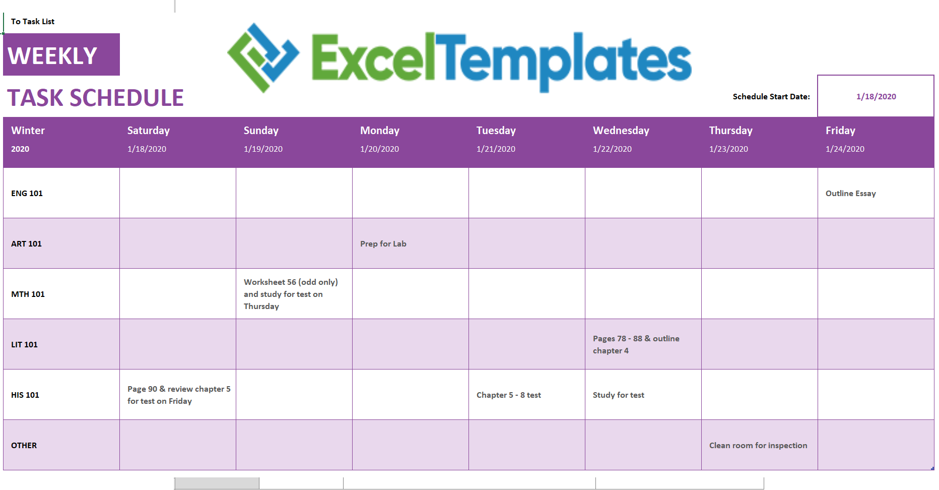 Weekly Calendar Excel Template Excel Templates