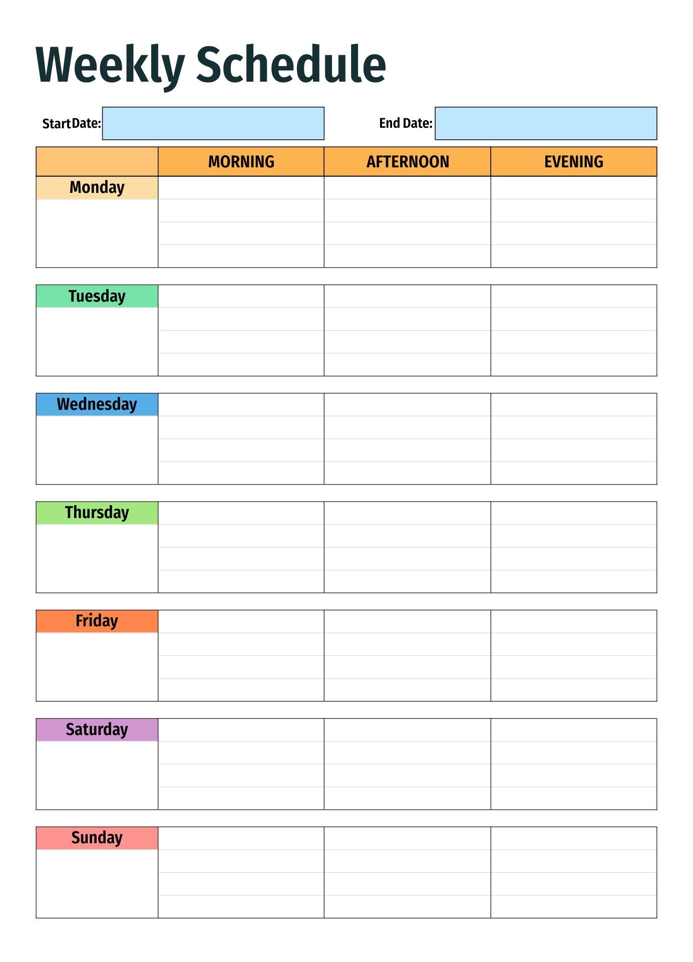 Weekly Schedule Free Printable