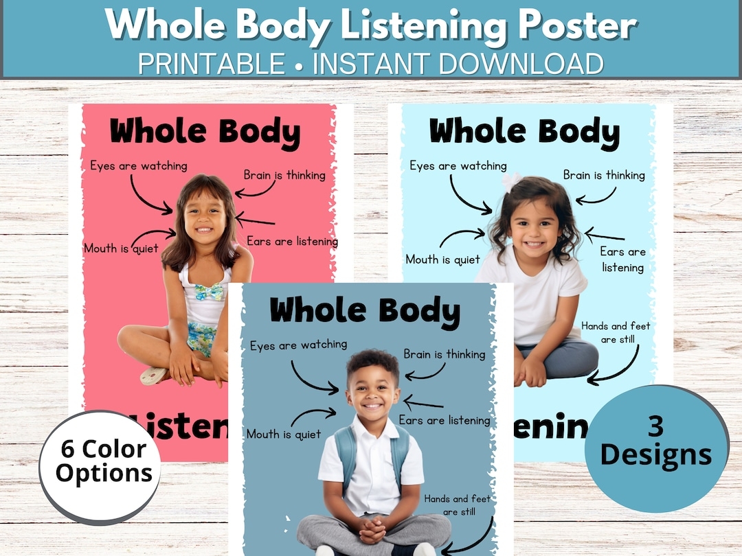 Whole Body Listening Poster Classroom Decor Kindergarten Preschool Elementary Classroom Art Educational Poster Teacher Printable Etsy