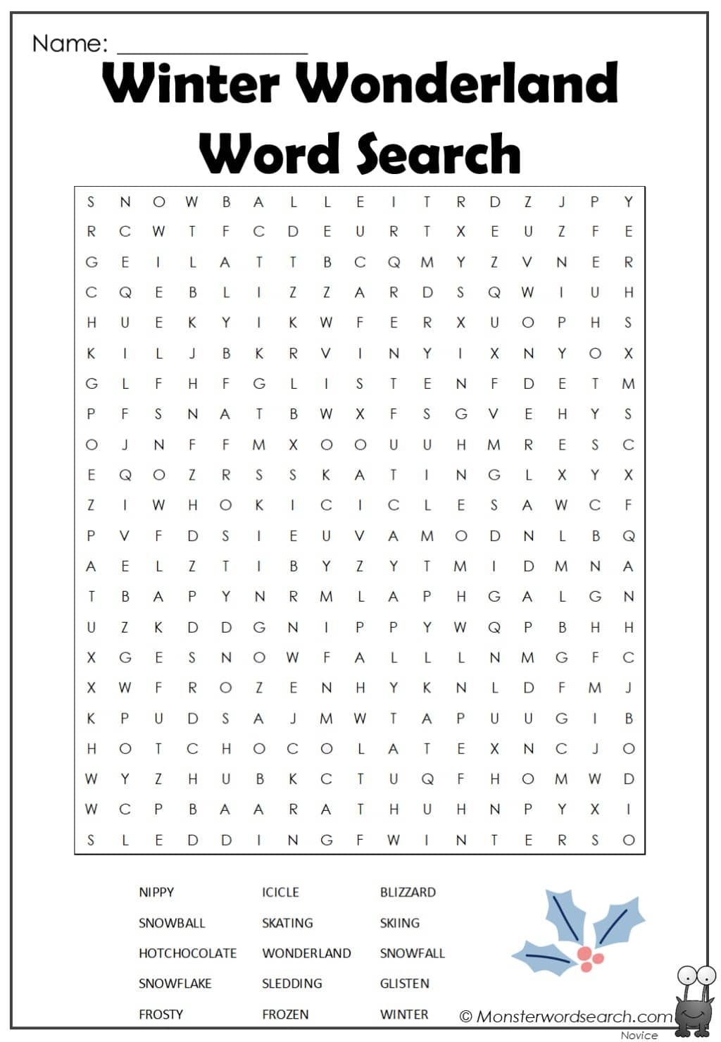 Free Printable Winter Word Search