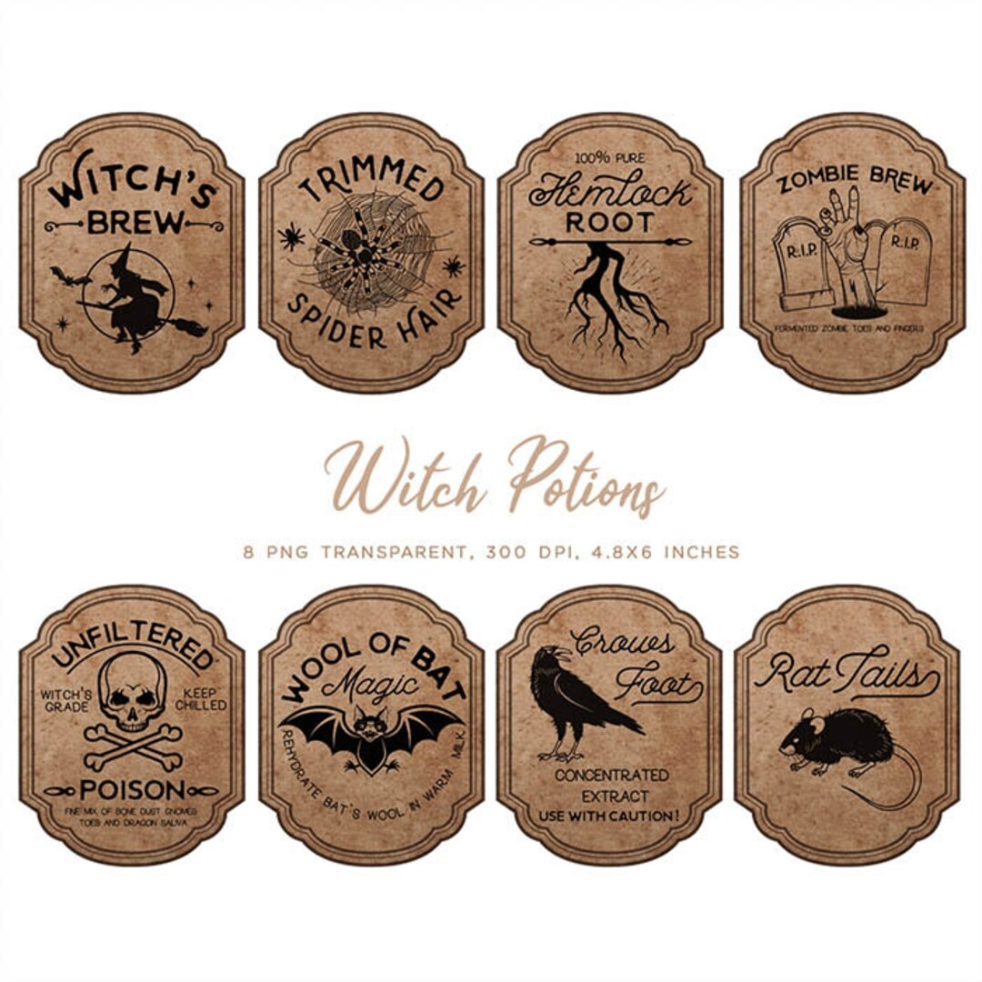 Witch Apothecary Labels Magic Potion Ingredient Labels Halloween Labels 8 PNG Transparent Images Instant Download Digital Clip Art Etsy