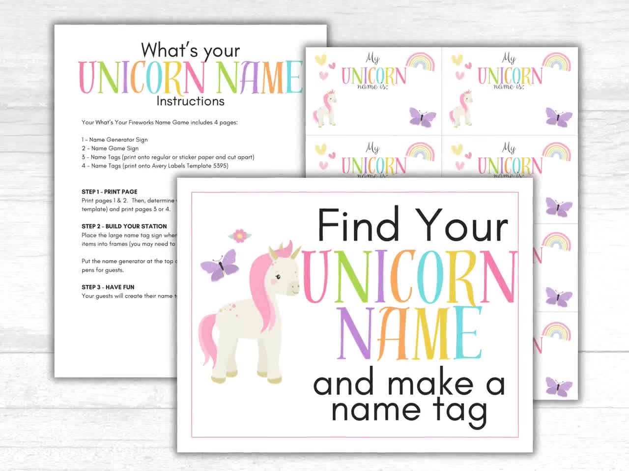 What Is Your Unicorn Name Game Unicorn Birthday Game Unicorn Party Printable Unicorn Rainbow Birthday Party Sign And Name Tags Etsy